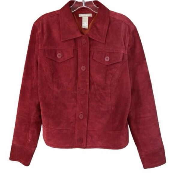 VTG Fieldgear Suede Leather Button Brick Red Western Boho Blazer Jacket Size L - Picture 1 of 10